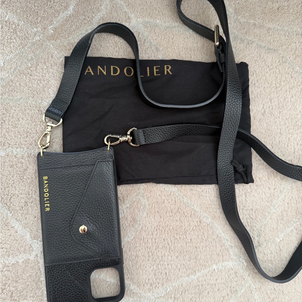 Bandolier Black Crossbody Phone Case with Gold Accents - Picture 2 of 3